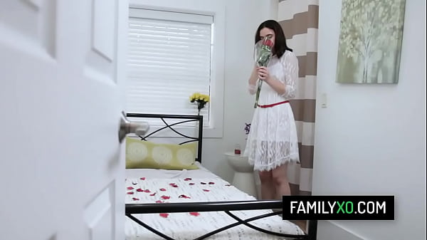 Perv stepbrother surprise stepsister Maddie Winters with his cock for Valentines day