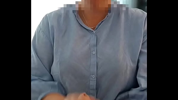 Handjob with both hands – Blue dress cfnm