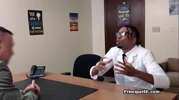 Big tit black housewife ends up riding the principal while milking BBC